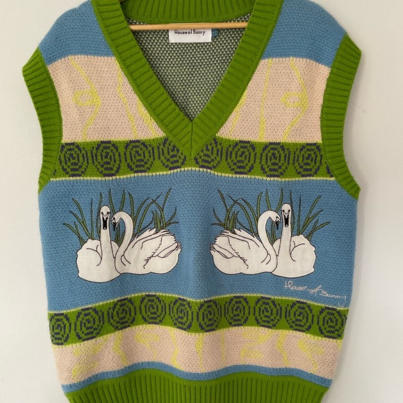 House Of Sunny Swan Lake Vest UK 14 Chunky Knit Jumper ASO The White Lotus - Picture 3 of 13